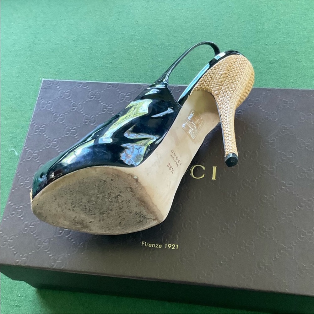 GUCCI Peep Toe Slingback Pump High Heels Patent Leather Black - Picture 7 of 10
